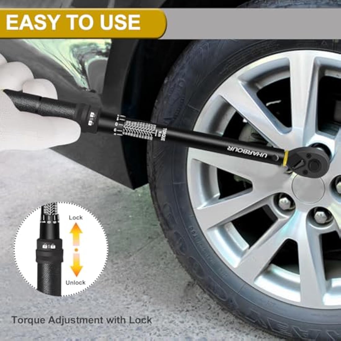 Uharbour Torque Wrench 1/2, 20-230 N.m Car Torque Wrench Dual Direction 1 Nm Adjustment with Lock, ±3% Accuracy with Unique Calibration Certificate