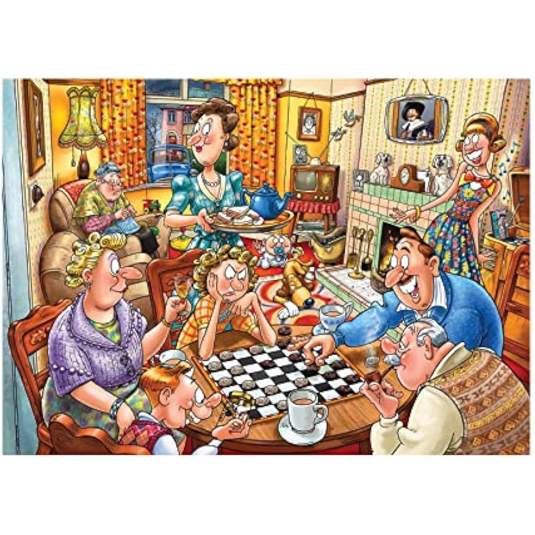 Wasgij Destiny 25, Games Night - 1000 Piece Jigsaw Puzzles for Adults - Colourful, Fun, Challenging & Brainteasing Adults Jigsaw Puzzle, Puzzle the Future - 100% Recycled Cardboard, 1000pcs - Jumbo