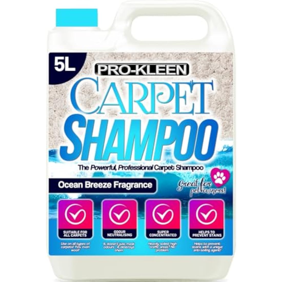 Pro-Kleen Professional Carpet & Upholstery Shampoo – Ocean Fresh Fragrance 5L - High Concentrate Cleaning Solution - Suitable for All Machines