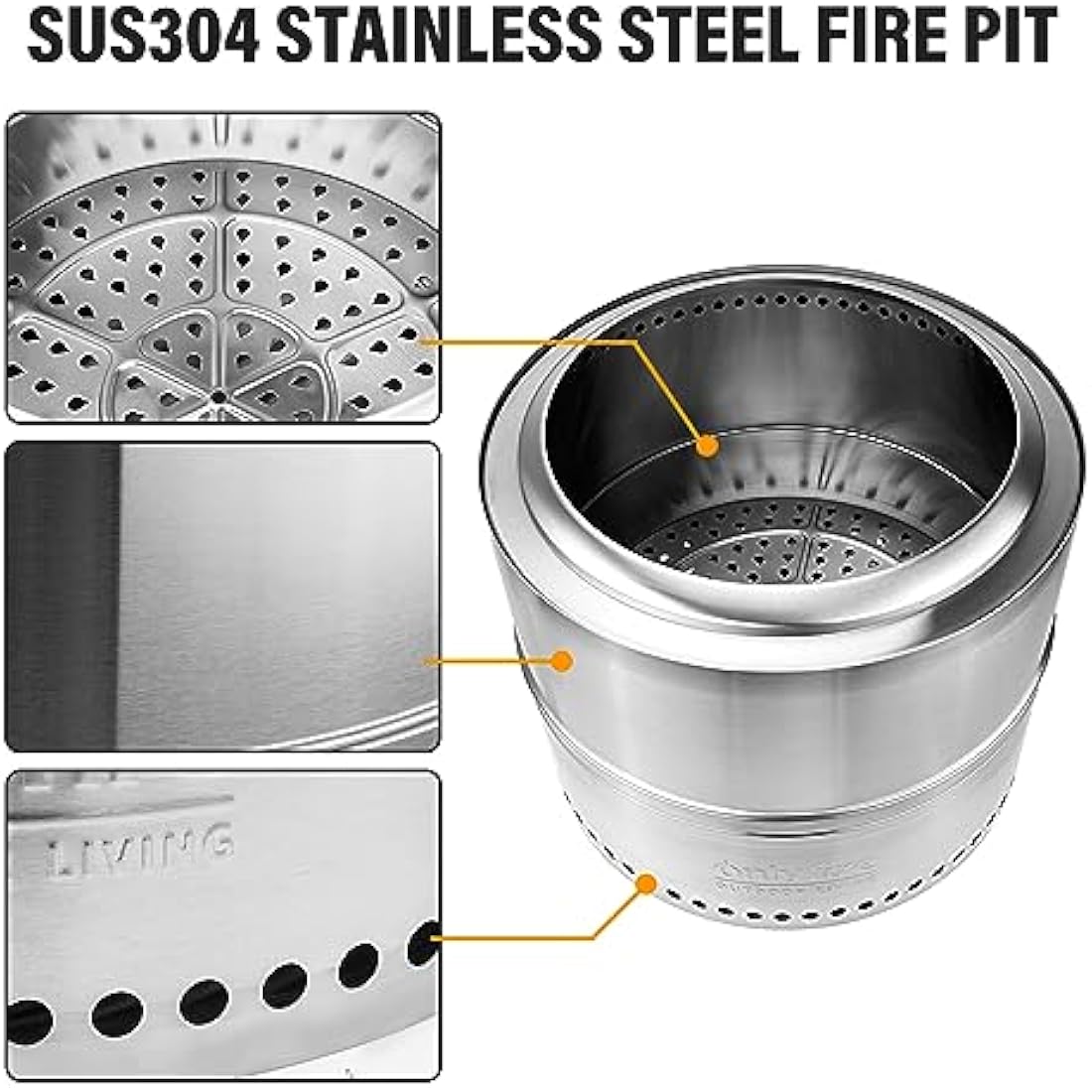 Onlyfire Φ50 cm Smokeless Fire Pit Wood Burning, Stainless Steel Portable Outdoor Bonfire Stove with Carrying Bag for Camping, Tailgating, Patio, Backyard Party and Beach