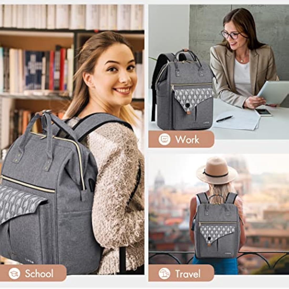 Lekesky Backpack Womens Travel Backpack Extra Large Rucksack Bag for Women Men,17.3" Backpack,Grey