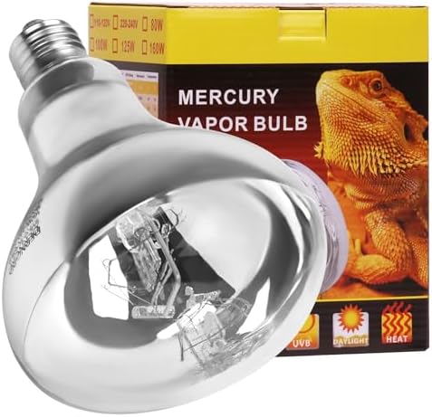 DERNORD Mercury Vapour Bulb Tortoise - 160W UVA UVB Heat Lamp Bulb for Reptile Turtle Snakes Bearded Dragon Vivarium Spotlight Basking Bulbs E27 Screw
