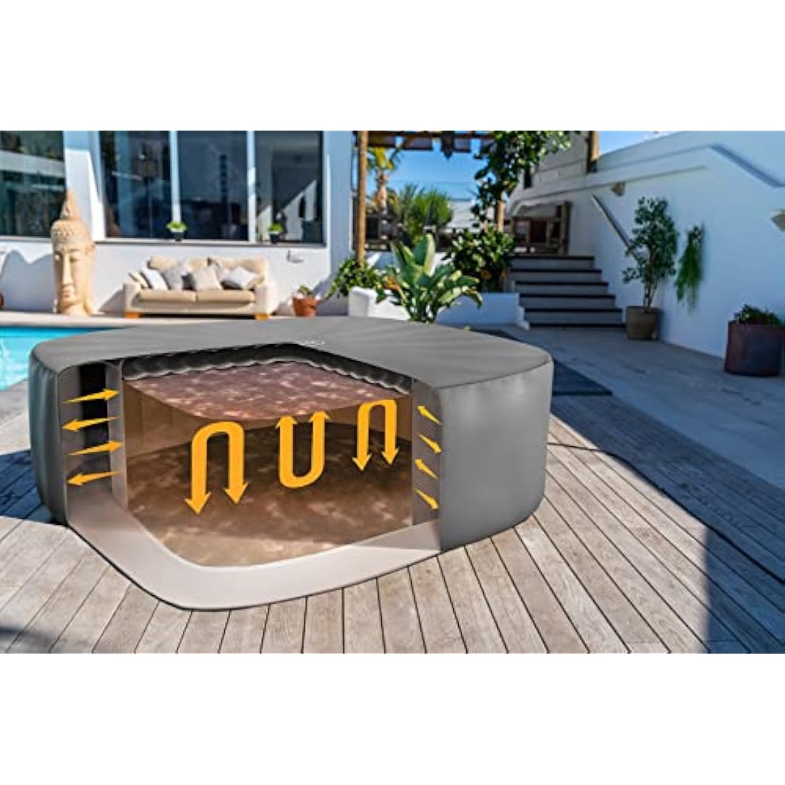 Lay-Z-Spa Small Square Thermal Hot Tub Cover 180cm x 71cm | Up to 40% More Energy Efficient, Water Repellent & UV Resistant, Universal Fit, BW60319, Grey