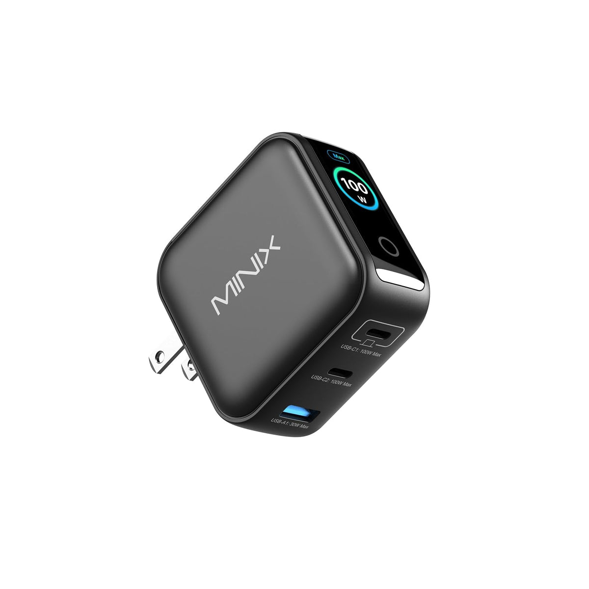 MINIX 100W USB C Charger, 3 Port GaN Charger with Smart Display and Touch Control, Powerful 100W Fast Charging for MacBook pro, iPhone 17/16 Series,