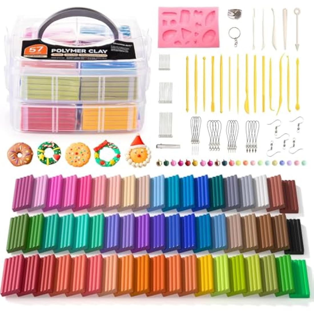 Shuttle Art Polymer Clay, 57 Colors Oven Bake Modeling Clay, Creative Clay Kit with 19 Clay Tools and 10 Kinds of Accessories, Non-Toxic, Non-Sticky, Ideal DIY Art Craft Clay Craft for Kids Adults