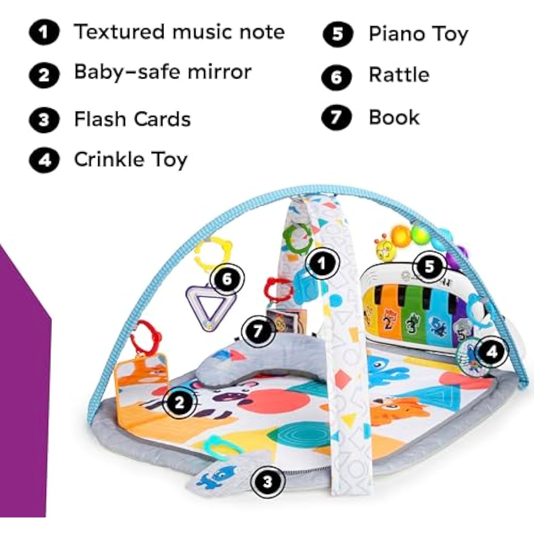 Baby Einstein, 4-in-1 Kickin' Tunes and Language Discovery Play Gym with Piano, Mat with Detachable Activity Toys, Lights, Sounds and Music, Ages Newborn +