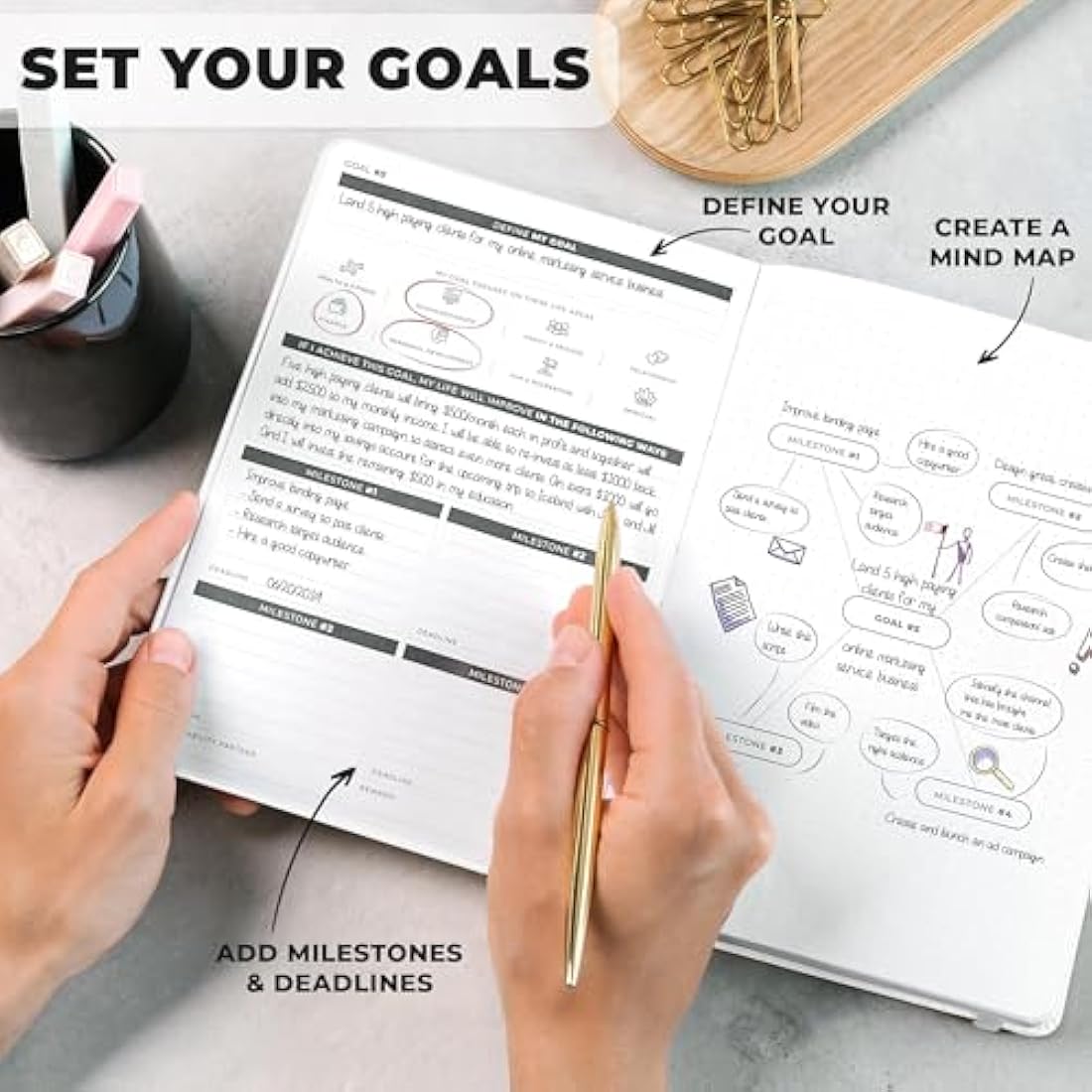 Clever Fox Ultimate Achiever’s Goal Planner - Focus & Productivity 90 Day Journal. Daily Weekly Monthly Planner Organizer & Hourly Schedule Notebook - Undated, Hardcover, A5 Size, Pearl White
