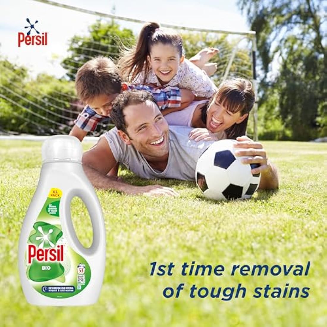 Persil Bio Laundry Washing Liquid Detergent 1st time removal of tough stains outstanding stain removal in quick & cold washes 53 washes (1.431 L)