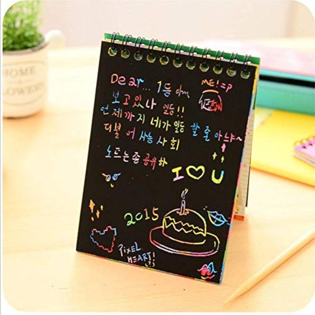 Suwimut 24 Pack Rainbow Scratch Paper Art Notebooks, Scratch Note Pads Rainbow Scratch Paper Black Scratch Off Note Sheet with 24 Wooden Stylus & 4 Drawing Stencils for People Birthday Gift