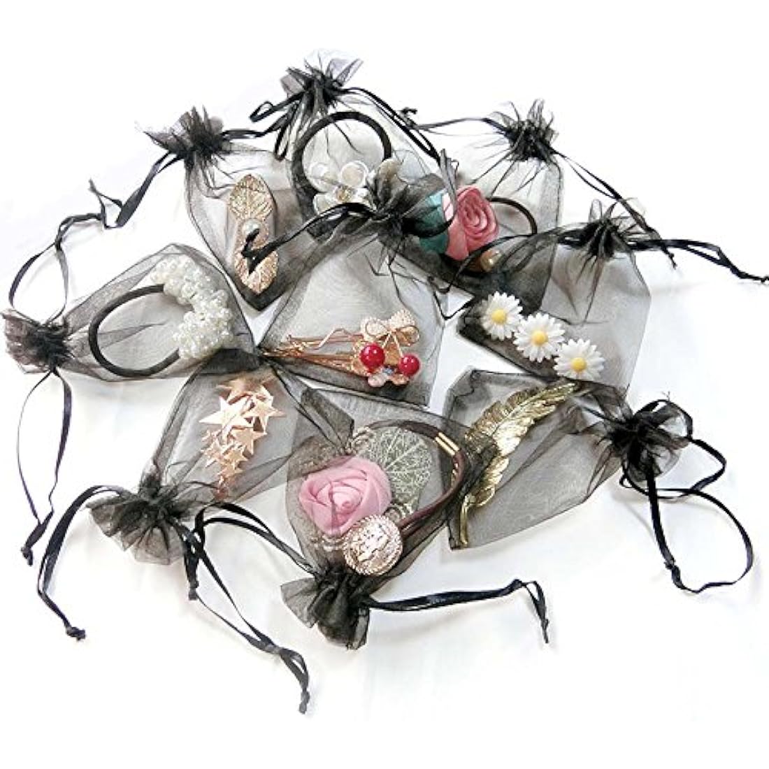 G2PLUS Black Organza Gift Pouches, 10x15 CM Medium Organza Favour Bags, 100 PCS Wedding Jewelry Bags, Clear Mesh Pouches Perfect for Wedding, Christmas, Birthday, Anniversary