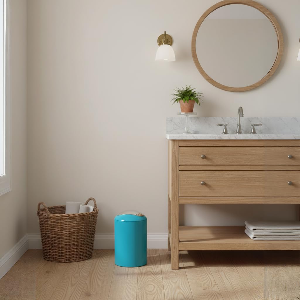 KW "Gleam 5Ltr Swing Bin - Compact Bathroom/Office/Bedroom/Waste Bin (Turquoise)