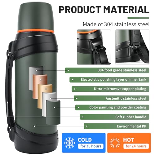 Olerd Large Flask - 2.5l Stainless Steel Insulated Bottle for Travel with BPA Free Cup - Oversized Vacuum Bottle