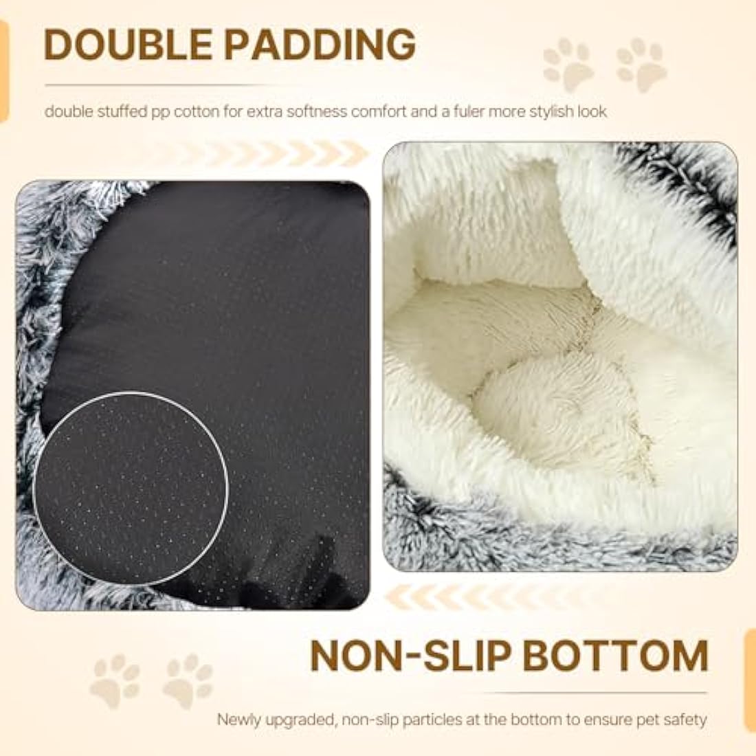 Calming Dog Bed Fluffy Plush Pet Bed under 10kg,Washable Anti Anxiety Small Medium Dog Bed,Indoor Cats Dogs Soft Warm Donut Cave Bed Patent No.: 6242416(Grey)