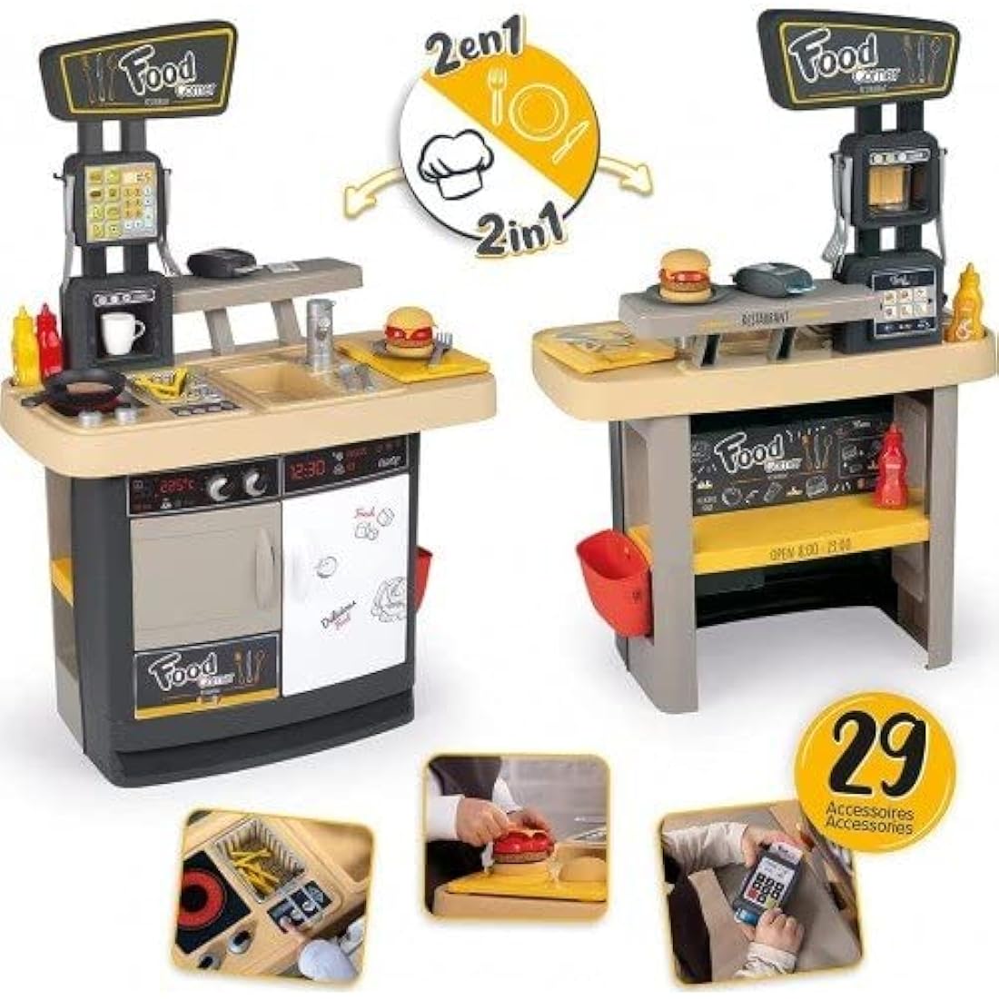 Smoby - Food Corner - Cuisine Restaurant - Jouet d'imitation avec 29 accessoires