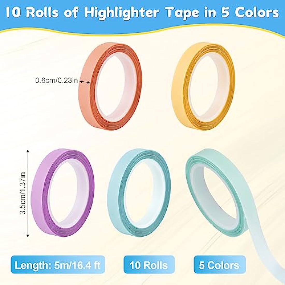 Hoiny Highlighter Tape, 10 Rolls Transparent Highlighter Strips, Removable Transparent Sticky Notes, Colorful Index Tabs, Book Annotation Kit for Revision Supplies Study Essentials