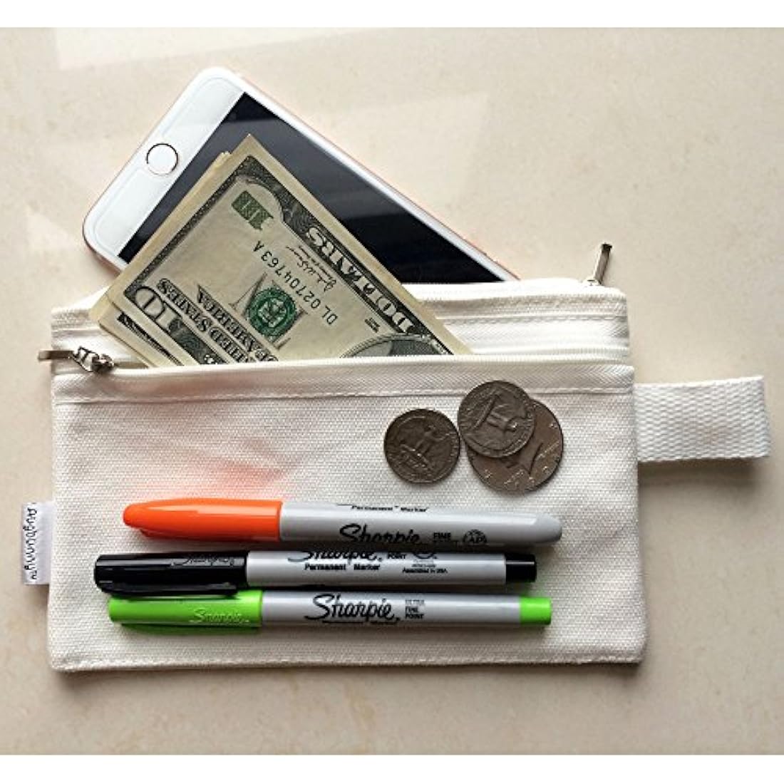 Augbunny 100% Cotton 16oz Canvas Zipper Makeup Pouch, Coin Purse, Cellphone Purse, Pen/Pencil Case 5-Pack