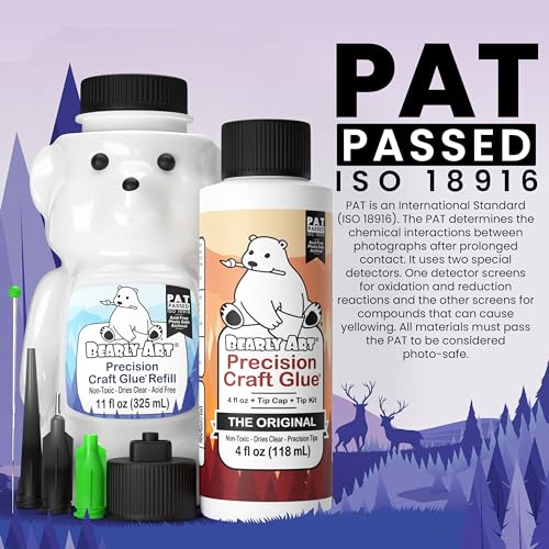 Bearly Art Precision Craft Glue -The Bundle - 4fl oz and 11fl oz Refill Bear - Tip Kit Included - Wrinkle Resistant - Flexible and Crack Resistant - Strong Hold Adhesive - Made in USA