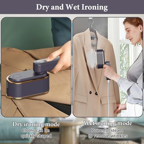 Steam Iron Travel Steamer with LCD Screen, 10S Fast Heat-up 2000W Steamer Clothing with 180 Rotatable Handle, Portable Handheld Clothes Steamer, 3