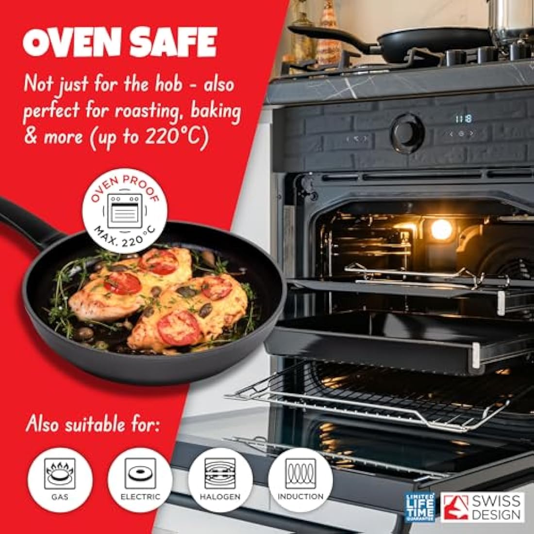 Kuhn Rikon Easy Induction Non Stick Aluminium Frying Pan with Bakelite Handle 24cm. Nonstick Frying Pan Induction Safe Pan. Oven Safe and Dishwasher Safe. Lifetime Kuhn Rikon Cookware Guarantee. Black