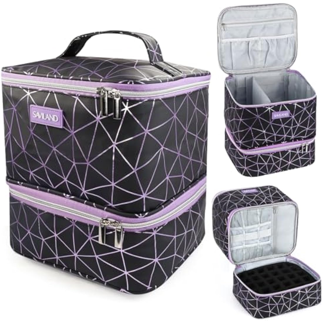 SAVILAND Nail Polish Organizer Bag: PU Leather Nail Kit Organizer Holds 30 Bottles & Nail Lamp, Black Nail Supply Organizer Nail Polish Carrying Case Gel Nail Organizers and Storage Box for Nail Tech