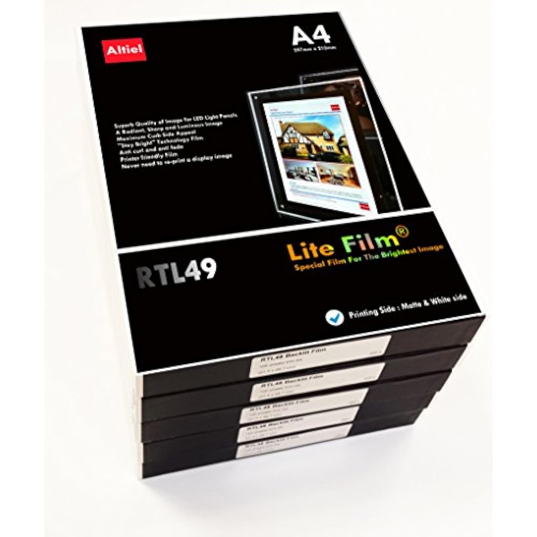 RTL49 - A4 x 50 Sheets of Back Lite Film for Any Inkjet & Laser Printers or Laser Copiers. Back lit Paper Sheet for LED Pocket Displays or LED Lightboxes. Backlit Film for LED Window Displays.