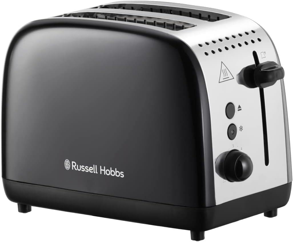 Russell Hobbs 2 Slice Lift & Look Toaster (Longer slots, 6 Browning levels, Defrost/Reheat/Cancel function, Removable Crumb Tray, 1670W, Black &
