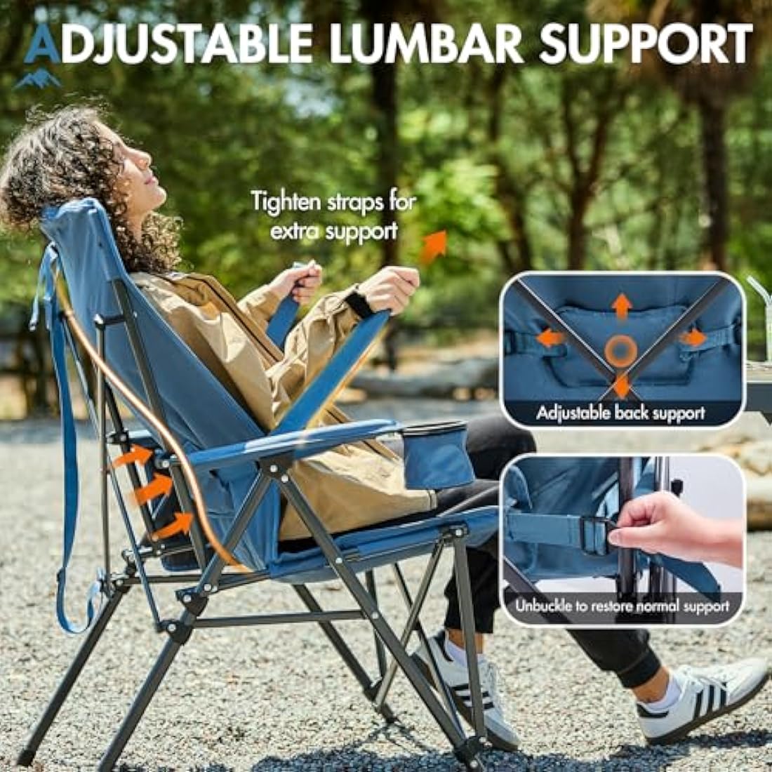 Portal Folding Camping Chair for Adults with Lumbar Support Heavy Duty 180KG High Back Garden Festival Picnic Chair Hard Armrests Deluxe Foldable Collapsible Portable for Fishing Beach Patio