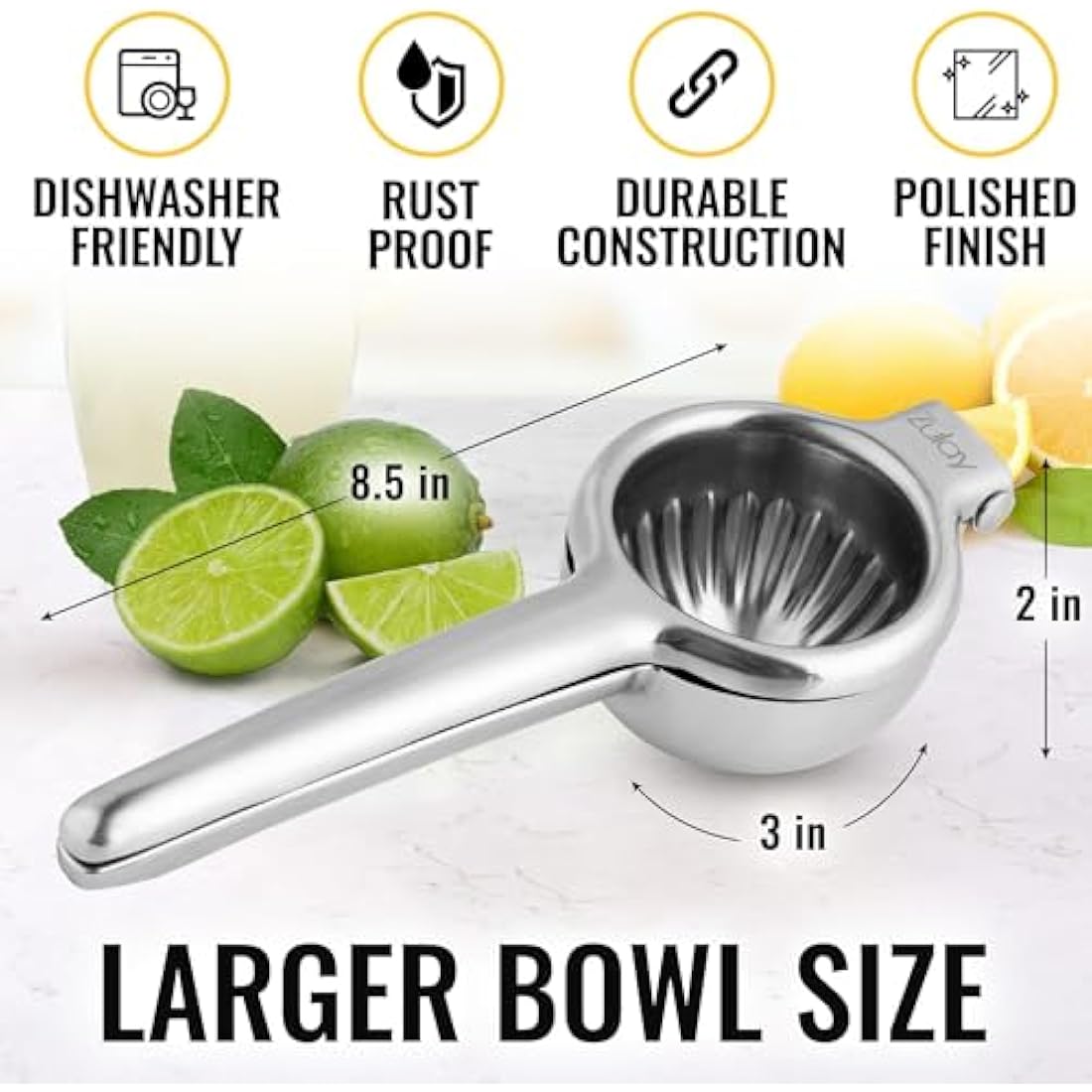 Lemon Squeezer Stainless Steel with Premium Quality Heavy Duty Solid Metal Squeezer Bowl - Large Manual Citrus Press Juicer and Lime Squeezer Stainless Steel - by Zulay Kitchen
