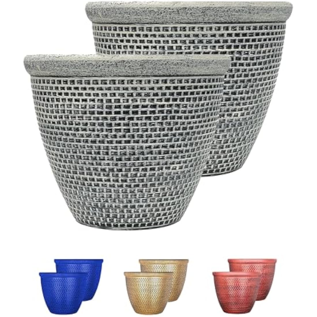 SG Traders Plastic Round Cromarty Plant Pot Flower Pot Planter Garden Decoration Antique Silver 25cm Planter, Outdoor Flower Pots Outside Garden Planters Outdoor With Drainage Holes (Pack of 2)