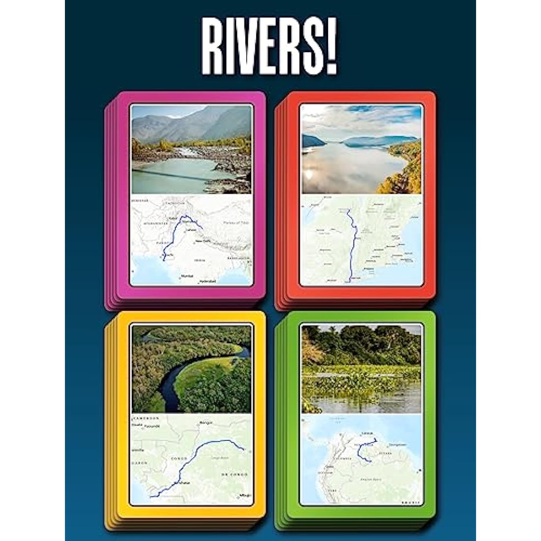 SMART CARDS Rivers, 7 games in 1, Pairs, Snap, Trumps, Rummy, Memory Quiz, Learn Facts, Travel Game, Gift, Stocking Filler, Age 5+, 1-8 Players