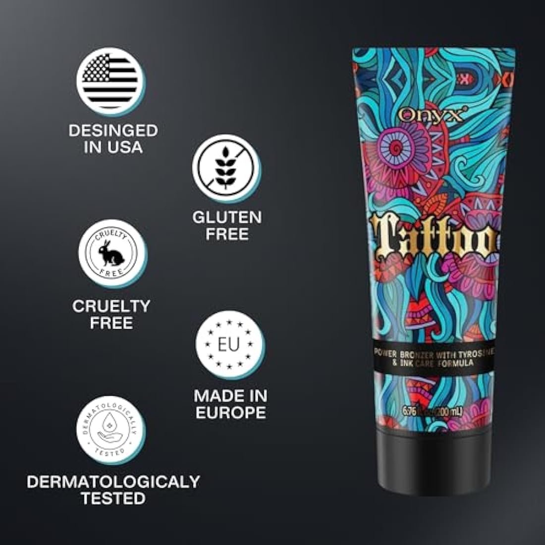 Onyx Tattoo Protect Sunbed Cream | Tanning Accelerator with Ink Care | Dark Sunbed Lotion with Hydration | Streak-Free Formula for Indoor Tanning | Smooth, Even Results | Long-Lasting Skin Nourishment