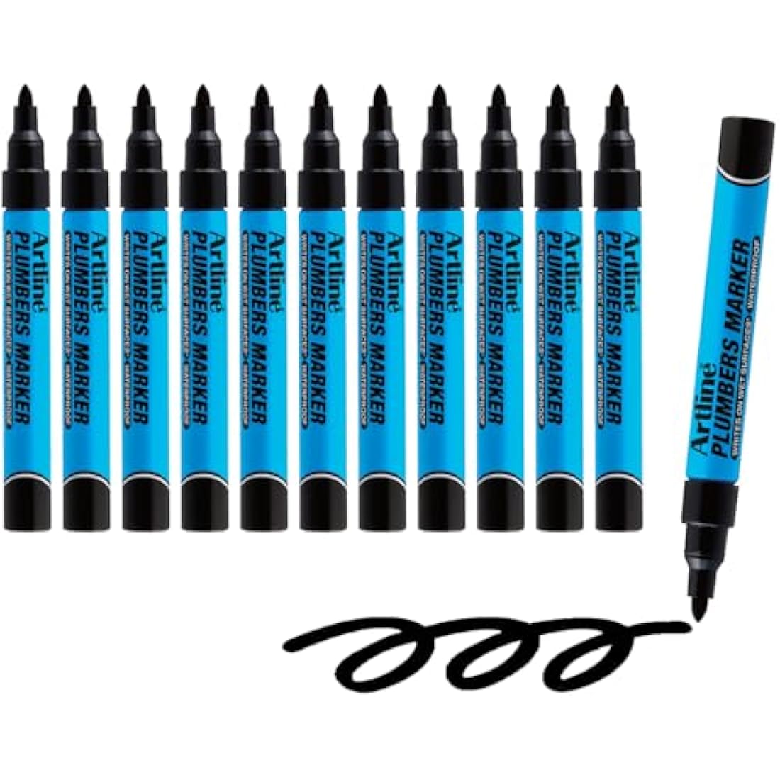 Artline Plumbers Permanent Markers | Professional Series | For Use On Wet Surfaces | Waterproof | EKPR-PLM | 1.5mm Bullet Tip | Pack of 12 | Black