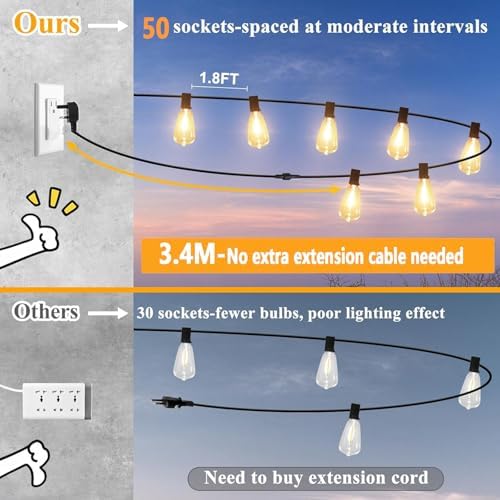 Skeerei 30M Festoon Lights Outdoor Mains Powered Led Garden Lights String with Vintage 52pcs 2700K Warm White for Pegola, Patio, Gazebo, Backyard,Terrace, Party,Wedding [Energy Class G]