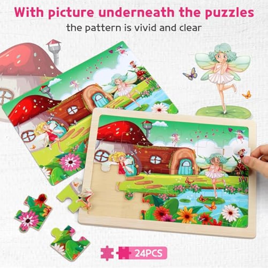 SYNARRY Unicorn Mermaid Princess Fairy Wooden Jigsaw Puzzles for Kids 3 4 5 Year Olds - 4 Packs 24 Piece Children’s Jigsaw Puzzles Age 3 4 5 6 Girls Boys
