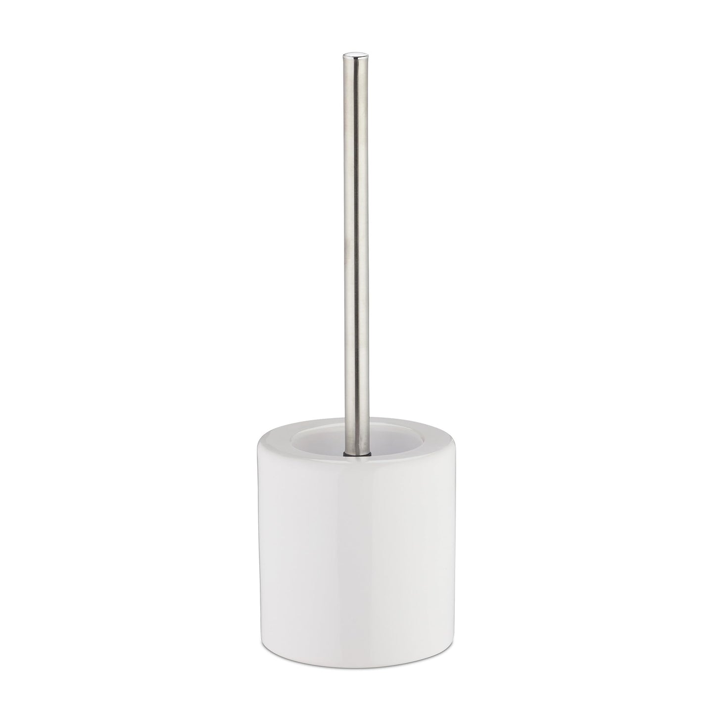 Relaxdays Bathroom & Toilet Accessory Set, Brush Holder, Brush Head, Bath Set, HxD 38.5 x 12.5 cm, White