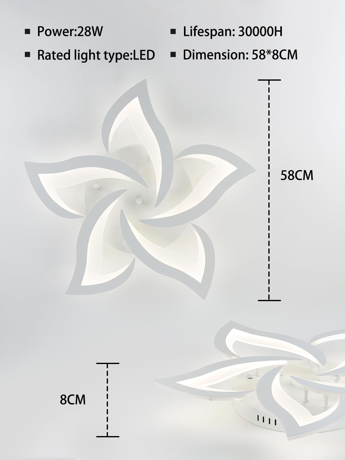 Creative Dimmable LED Ceiling Light, 24W 2400lm, Modern Petal LED Ceiling Lamp, Dimmable 3000K - 6000K, Acrylic Panel Ceiling Lights for Living Room,