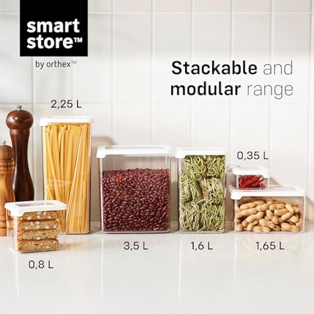 SmartStore Clear Airtight Dry Food Containers with Lids 3.5L Set of 4-20% Bio-based Plastic Storage Box with Lid, BPA Free, Dishwasher Safe - Stacking Kitchen Storage Containers - 12.5 x 18 x 20cm