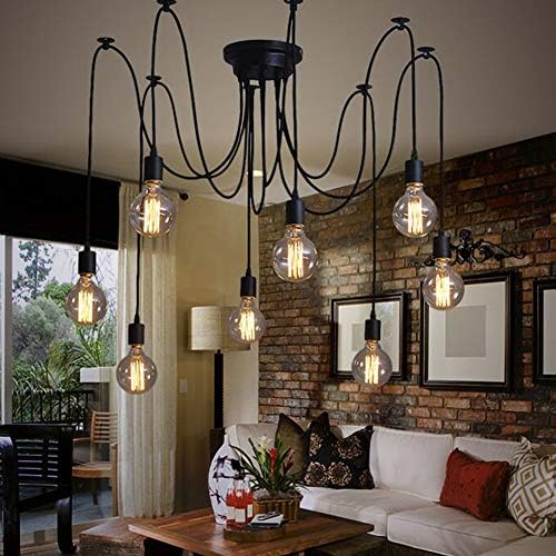 Lrpiyvo Spider Lights Pendant Lighting Ceiling Chandelier, E27 Vintage Ceiling Lights Industrial Light Fitting, 3/5/6/7/8/10 Heads Chandelier