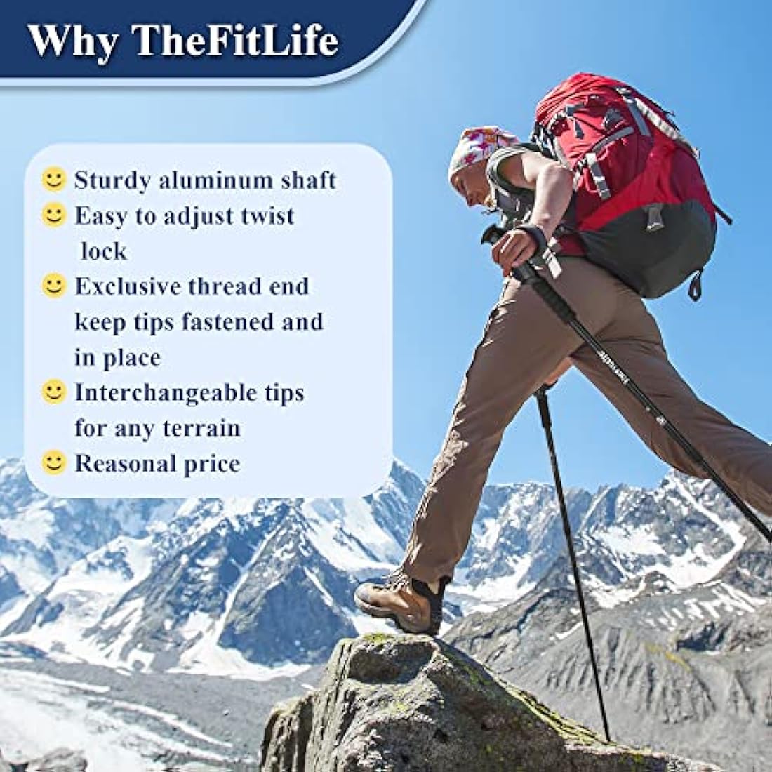 TheFitLife Hiking Walking Trekking Poles - 2 Pack With Antishock And Quick Lock System, Telescopic, Collapsible, Ultralight For Hiking, Camping, Mountaining, Backpacking, Walking, Trekking