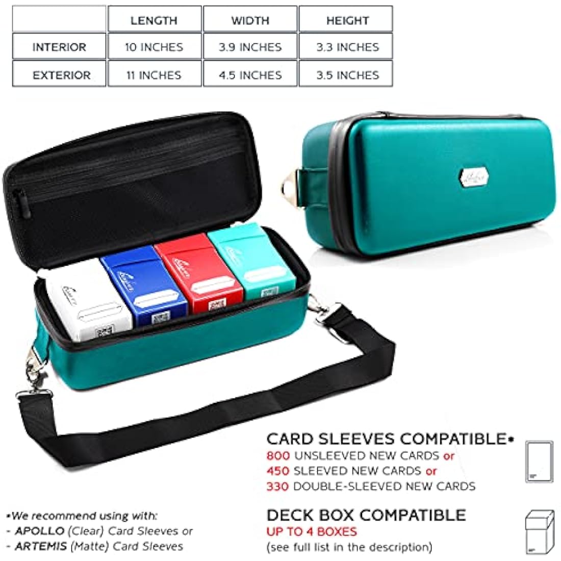 Quiver Time Teal Bolt Card Carrying Case fits PM Cards and other TCG Games - Storage Bag for Playing/Trading Cards and Deck Box (Straps, Dividers & 100 Apollo Card Sleeves)