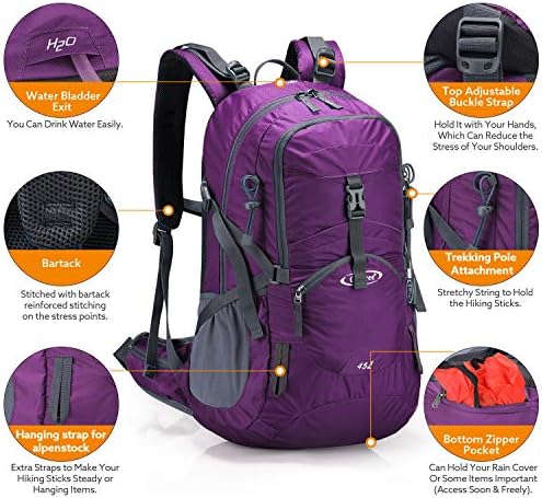 G4Free 45L Hiking Backpacks with Rain Cover Waterproof Trekking Backpack Travel Backpack Outdoor Camping Mountaineering Hiking for Men Women