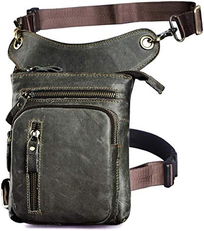 Le'aokuu Mens Genuine Leather Messenger Shoulder Bag Waist Bag Pack Drop Leg Bag Motorcycle 833
