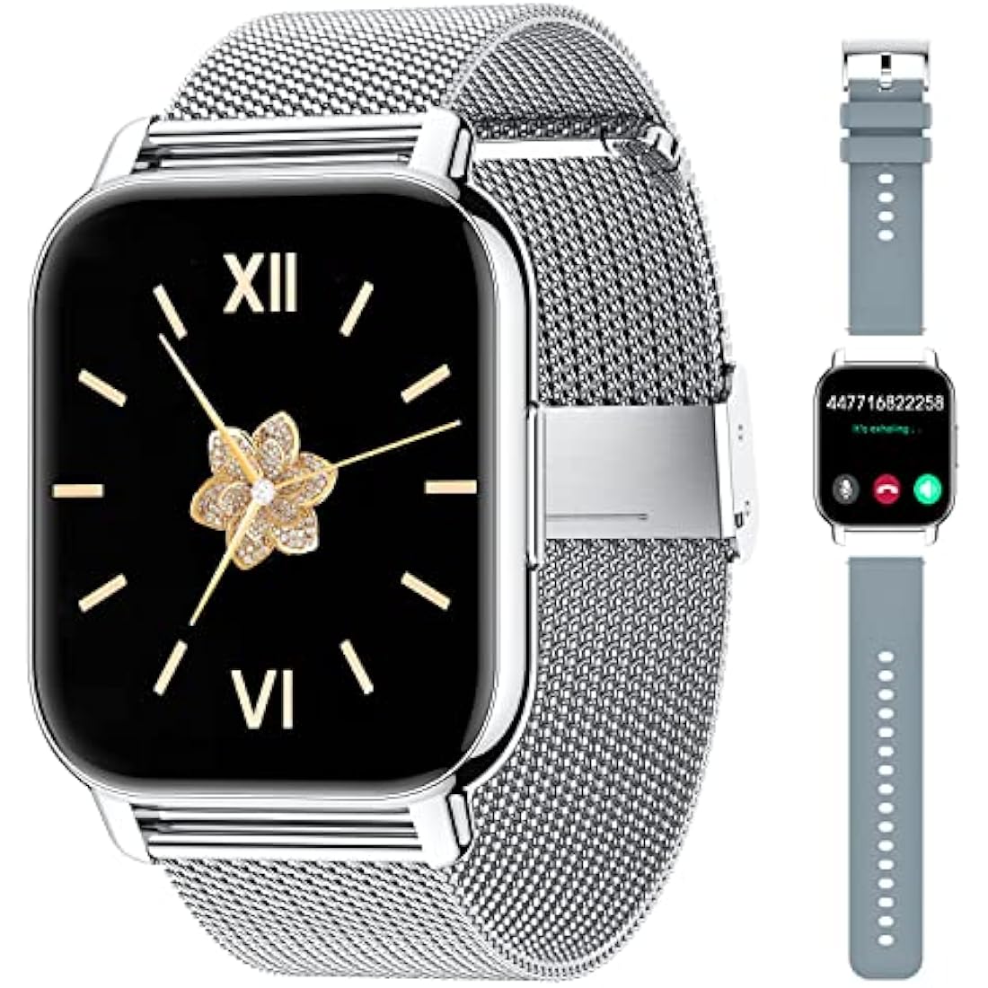 Popglory Smart Watch for Women Men Answer/Make Calls, 1.85" Smartwatch 44mm 2 Straps & Split Screen, 100+ Sports Fitness Watch with Blood Pressure/Oxygen/Heart Rate Monitor for iOS and Android