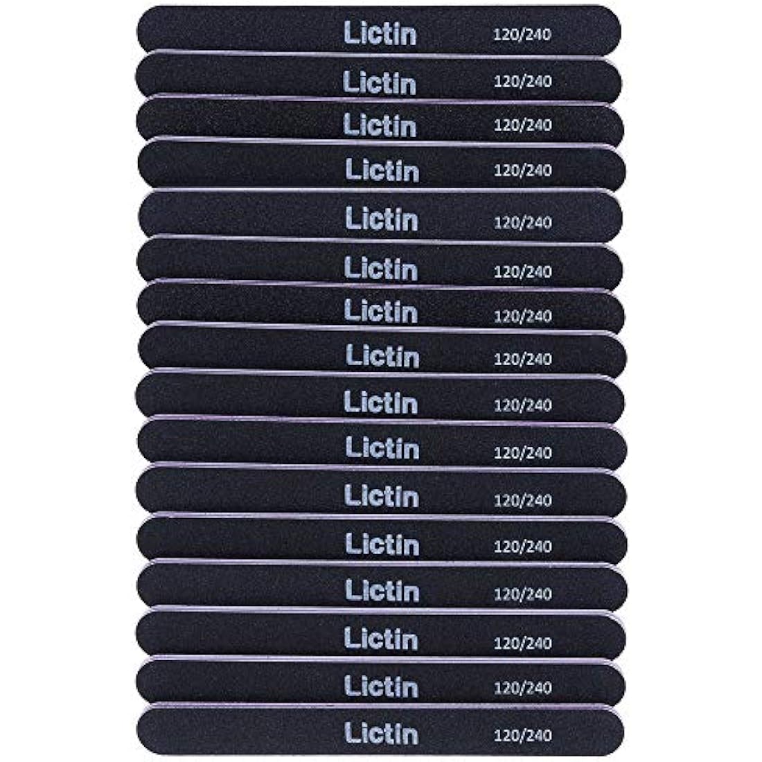 Lictin Pack of 16 Professional Nail Files Double Sided Emery Board (120/240 Grit)(Black)