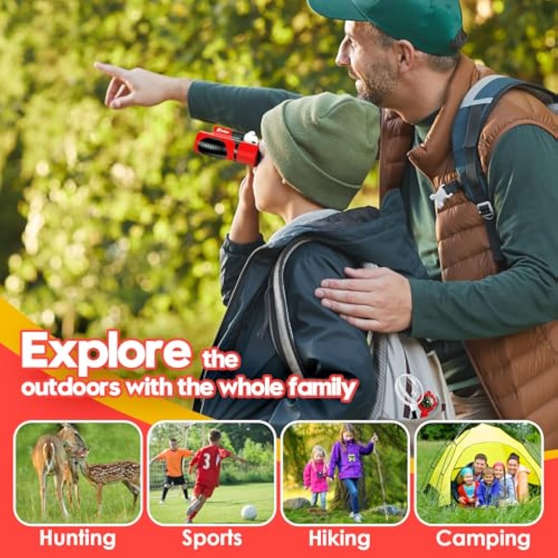 Binoculars for Kids, Toys for 3-12 Year Old Girls and Boys, Bird Watching Hiking 4 5 6 7 8 9 10 Year Old Girl Boy Christmas Birthday Gifts, Outdoor Toys for Kid Set with Magnifying Glass & Compass