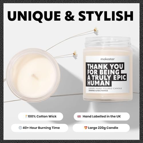 Thank You Gifts - Luxury Soy Wax Candle - Vanilla, Jasmine, Sugared Almond - Makester