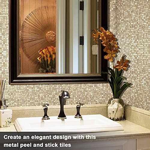 BeNice Stick on Splashback Tiles Self Adhesive Kitchen Wall 3D Sticky Metal Mosaic Stickers(10 Sheets,Champagne Gold)