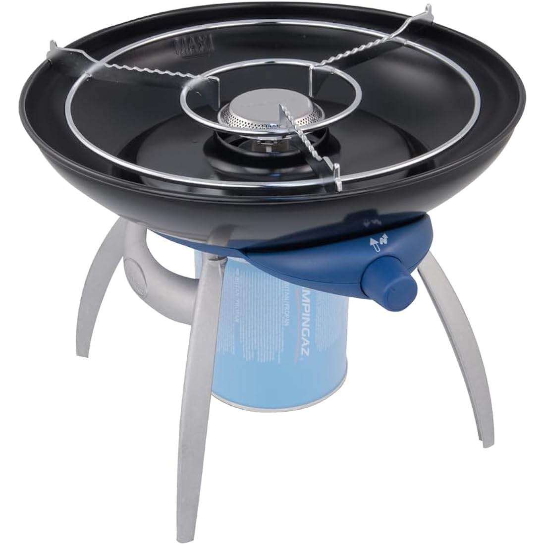Campingaz Party Grill, Camping Stove and Grill, All-in-One Portable Camping BBQ, with Griddle, Grid and Pan Support, Black