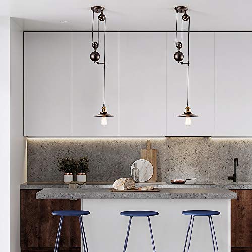 Industrial Retractable Pulley Pendant Light Oil Rubbed Bronze Finish, Vintage Design Ceiling Light for Bar, Pub, Restuaurant, Gallery, Cafe