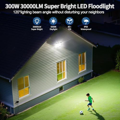 TASINUO 300W LED Floodlight Outdoor 2 Pack, 30000LM Outdoor Security Lights, IP67 Waterproof LED Spot Lights 7000K Daylight LED Flood Lights for Garden Yard Garages Warehouse Patio Billboard